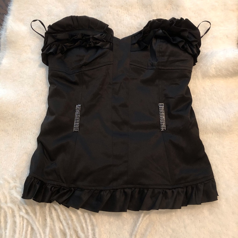Black Ruffle Bustier Top - Women